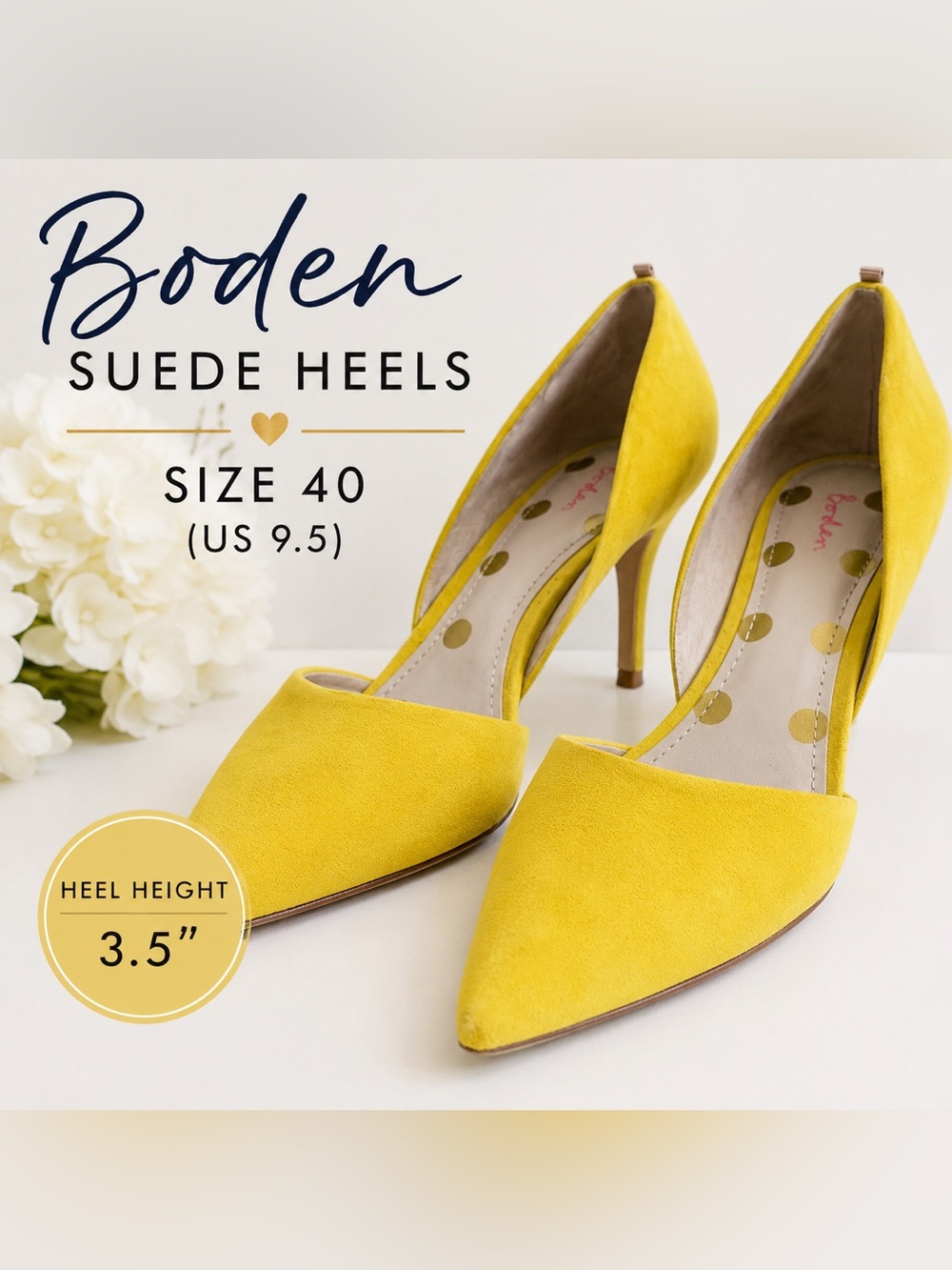 Boden Yellow Suede D’Orsay Pointed Toe Pumps Heels Size 40/9.5